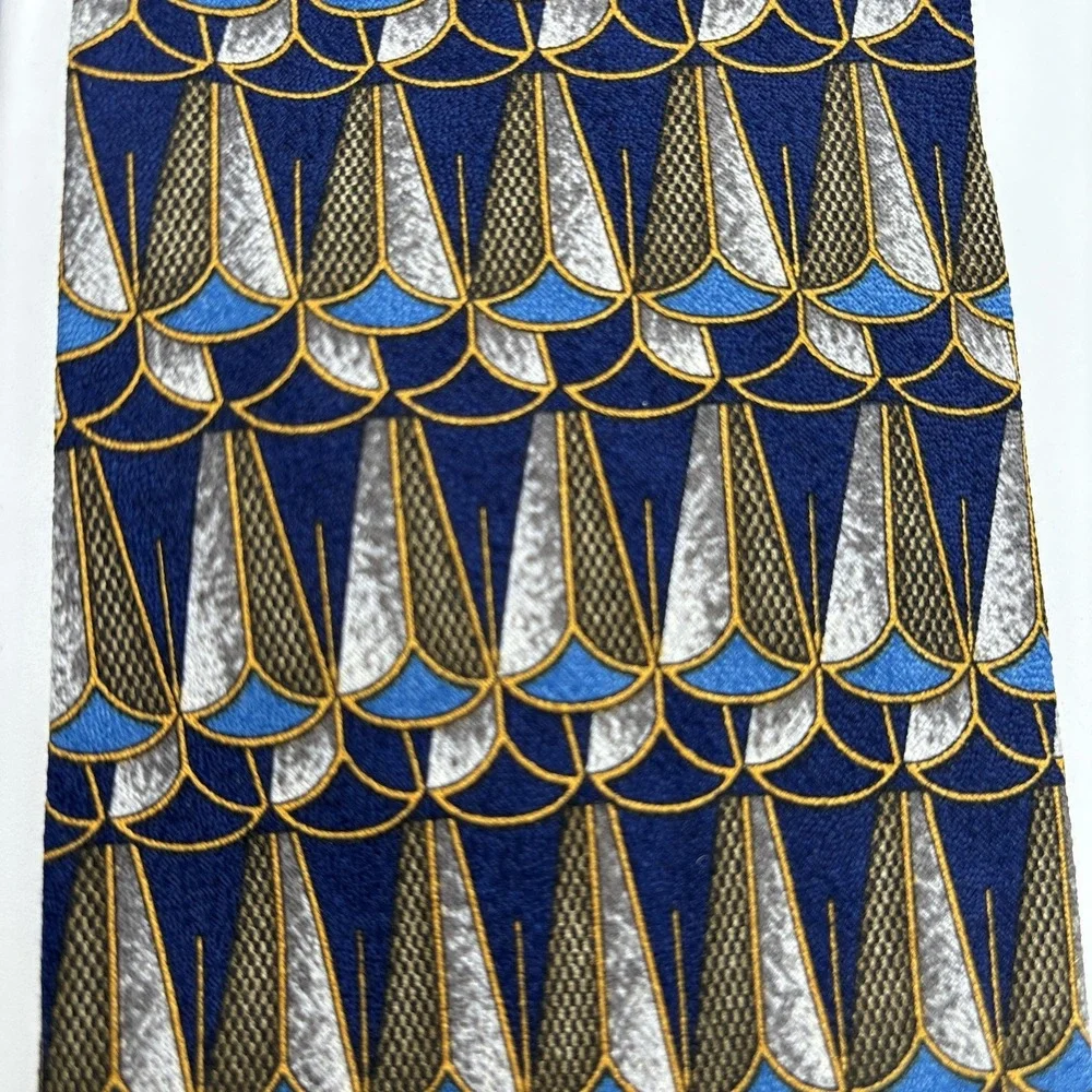 ERMENEGILDO ZEGNA 100% Silk Neck Tie LUXURY Tie‎ Blue Yellow Peacock Feather
